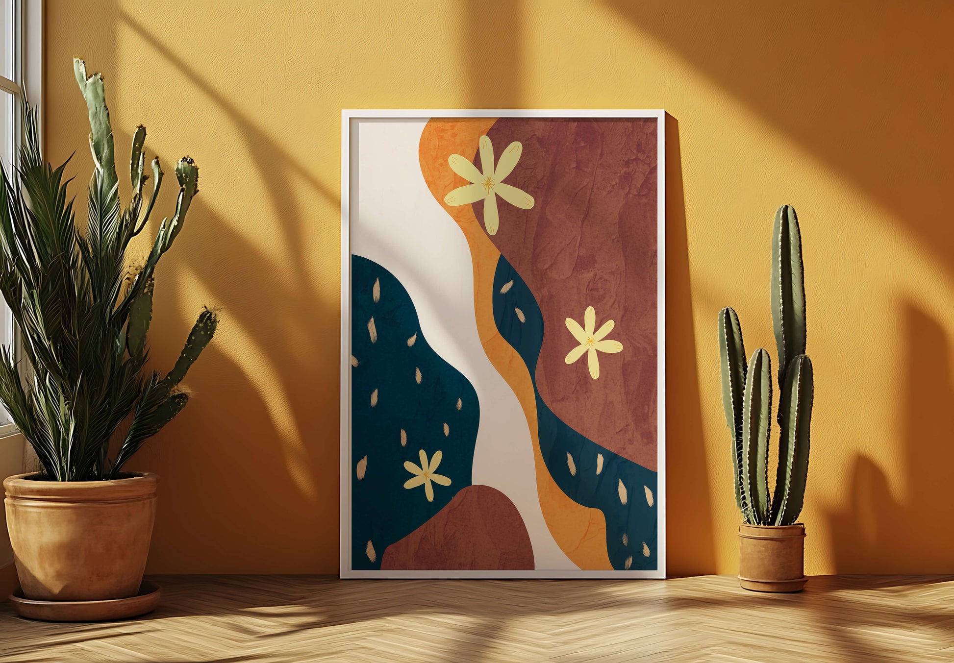 Abstract Floral Composition with Bold Colors and Textures