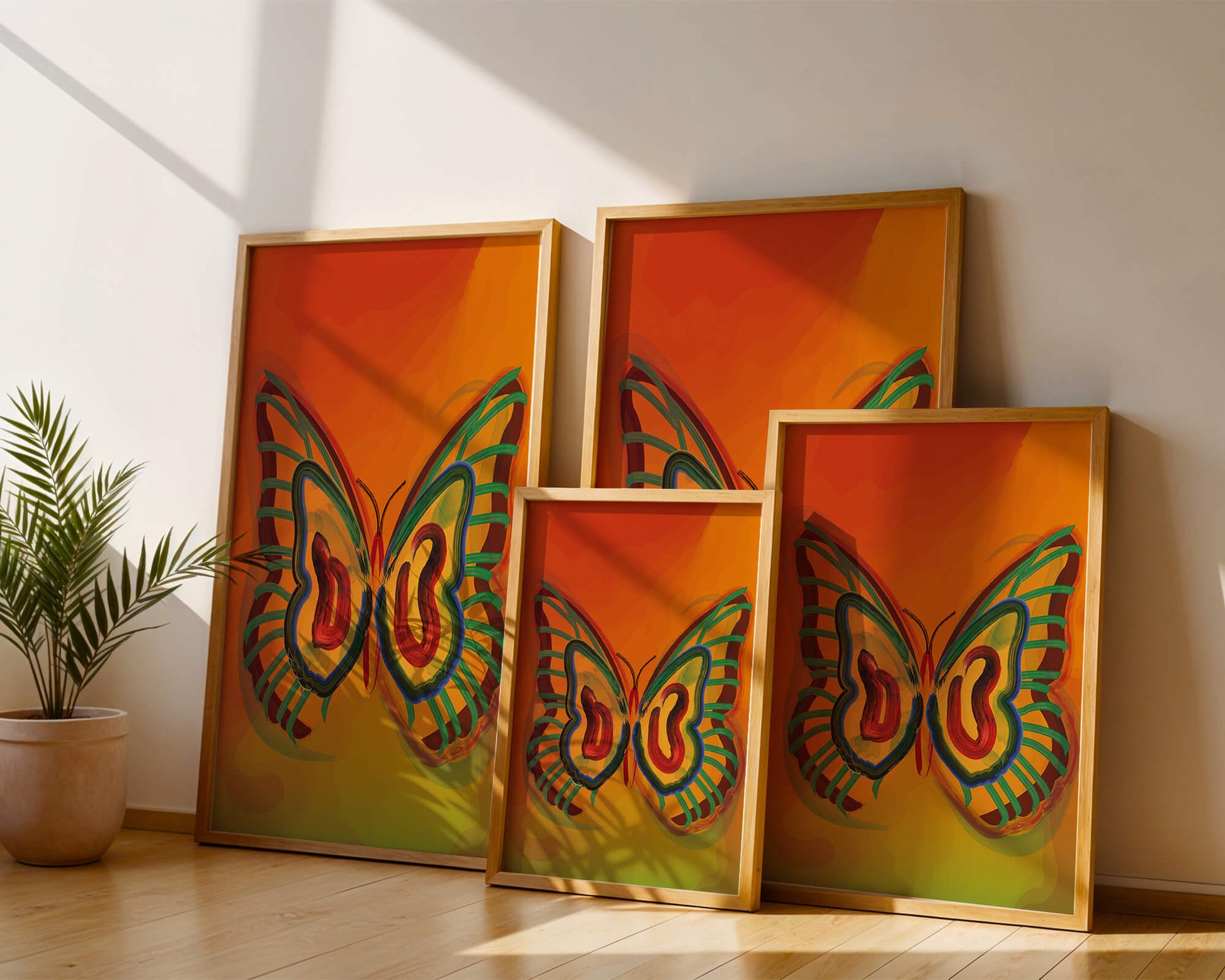 Vibrant butterfly depiction with colorful abstract background