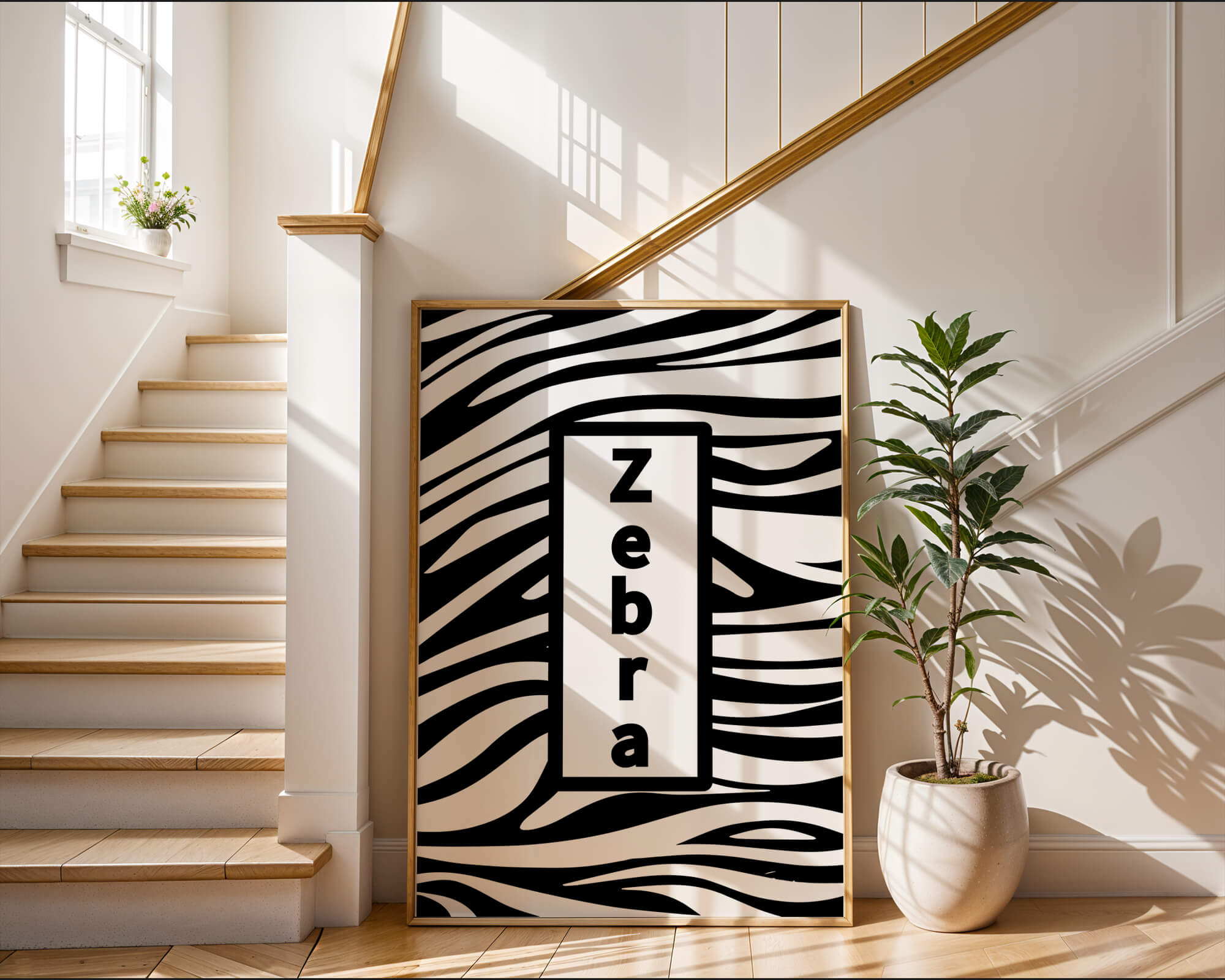 Elegant zebra print design with bold text accent