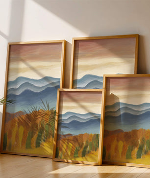 Autumn Mountain Landscape with Vibrant Trees and Colorful Sky