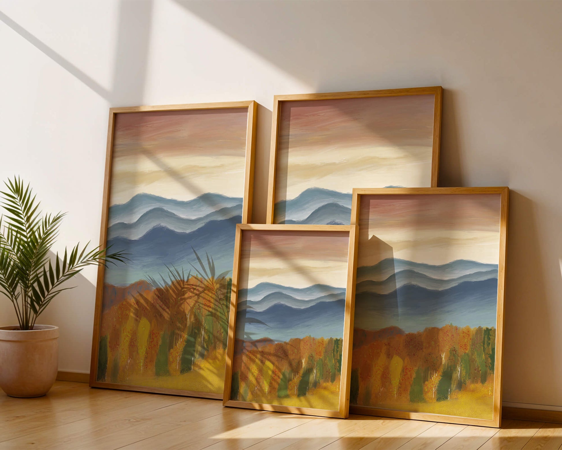 Autumn Mountain Landscape with Vibrant Trees and Colorful Sky