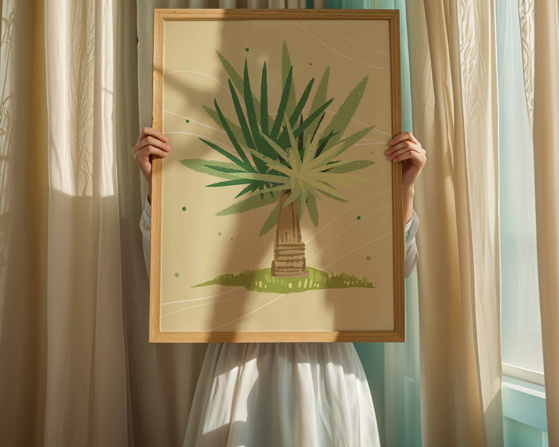 Illustrated tropical yucca plant with a textured background