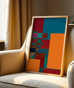 Diseño abstracto geométrico colorido con bloques y tonos audaces