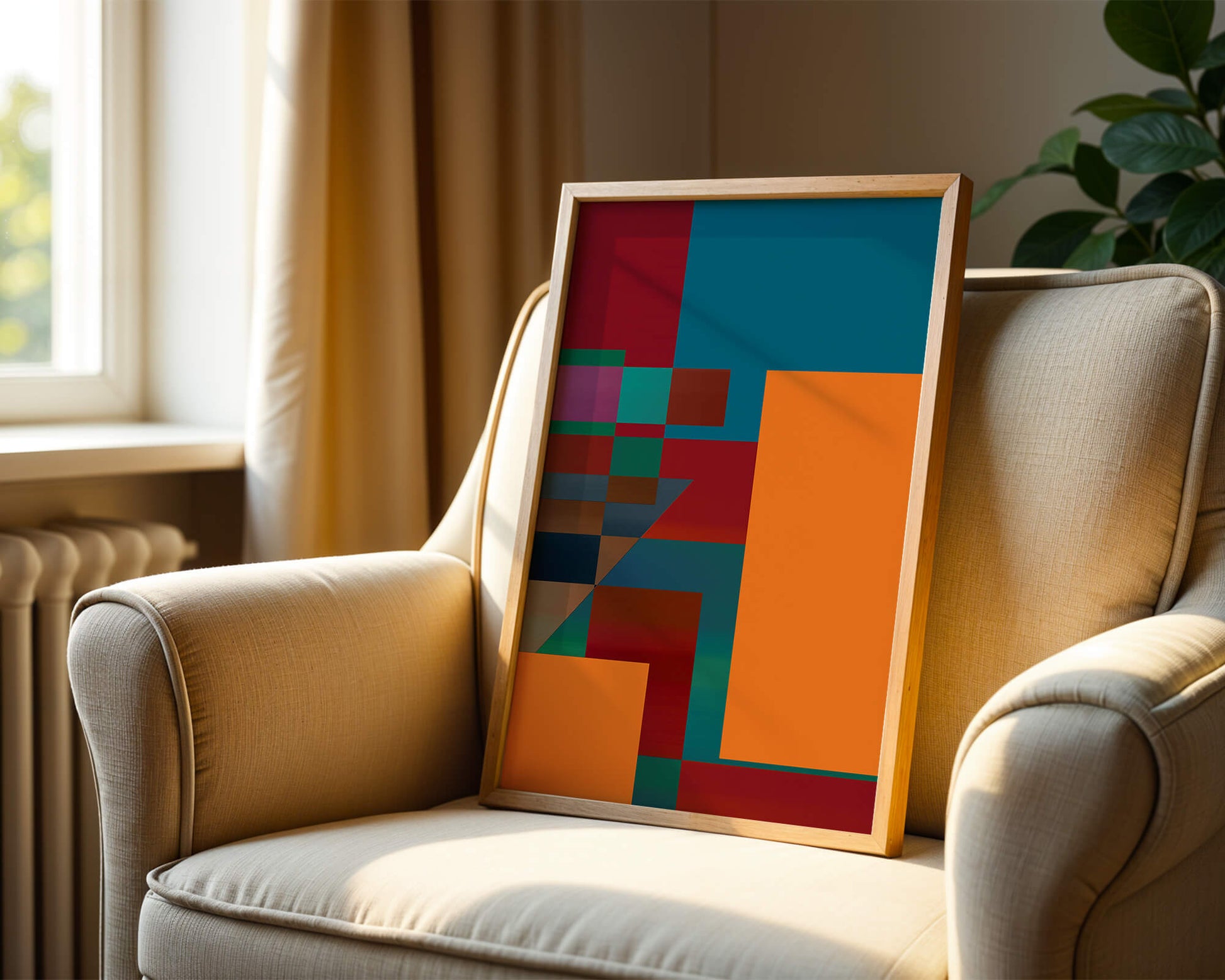 Colorful geometric abstract design with bold blocks and tones