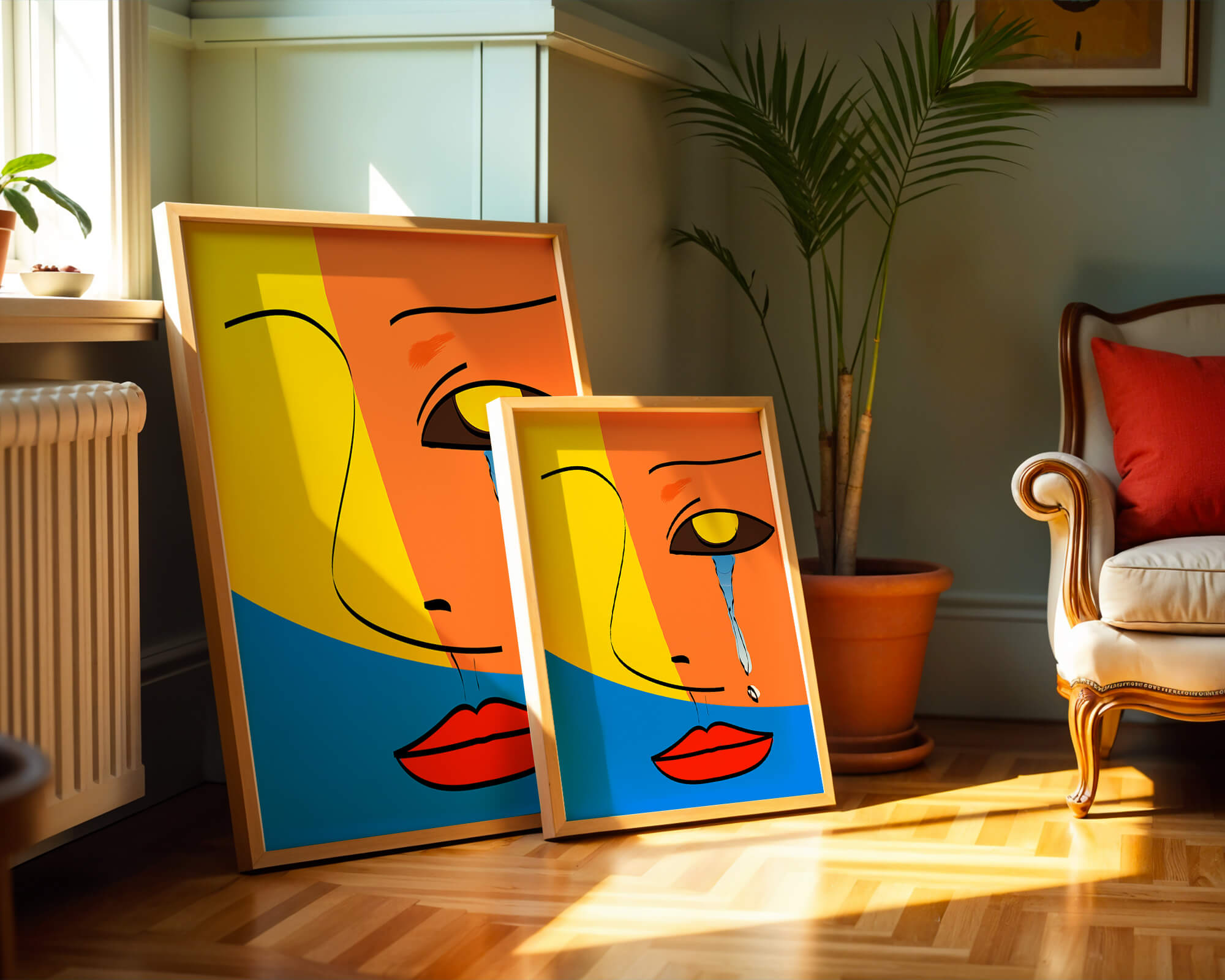 Colorful abstract face art with tear in modern style