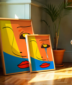 Colorido arte de rostro abstracto con lágrima en estilo moderno