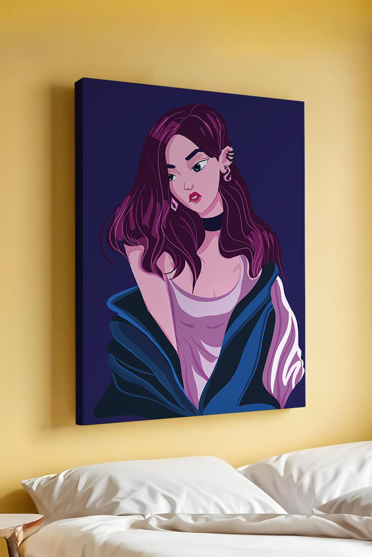 Stylish girl with purple hair and a blue jacket illustration