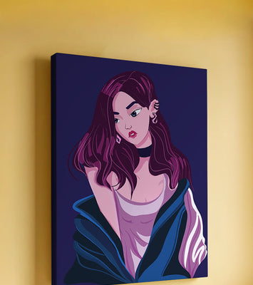 Stylish girl with purple hair and a blue jacket illustration