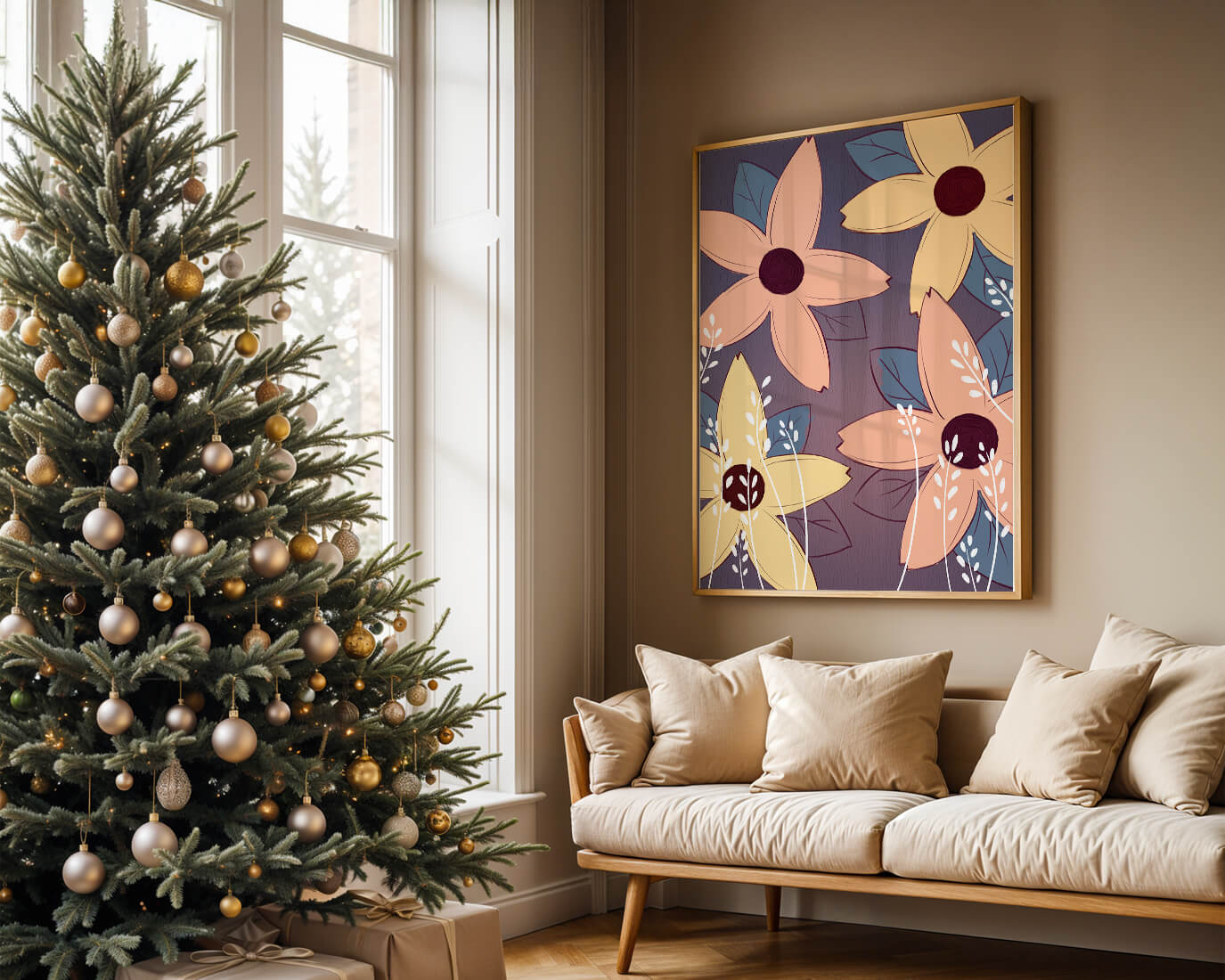 Colorful Floral Pattern with Abstract Leaves and Flowers