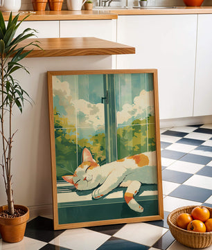 Peaceful Cat Napping by the Window with Sunlit Garden View - Mi tienda