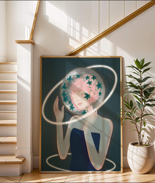 Portrait fantastique onirique avec une silhouette éthérée aux cheveux roses