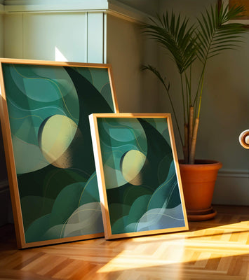Abstract green and blue fluid shapes with gradient effect