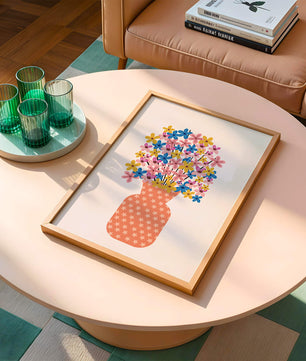 Colorful flower bouquet in a star-patterned vase