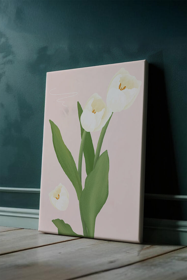 Elegant white tulips illustration on pastel background