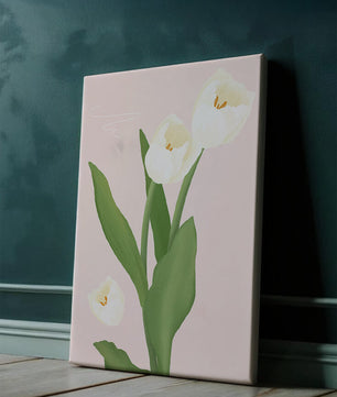 Elegant white tulips illustration on pastel background