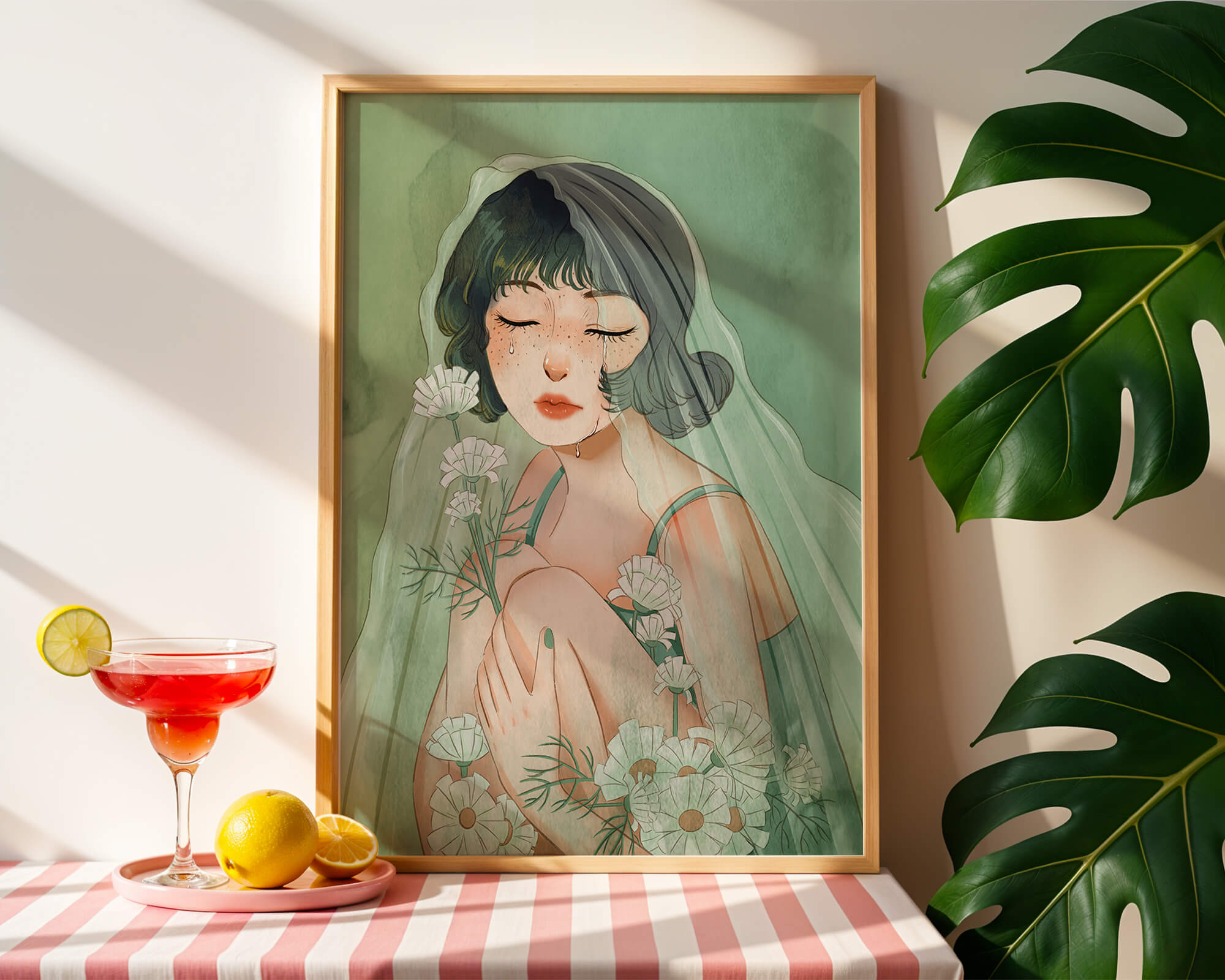Emotional illustration of a woman surrounded by flowers