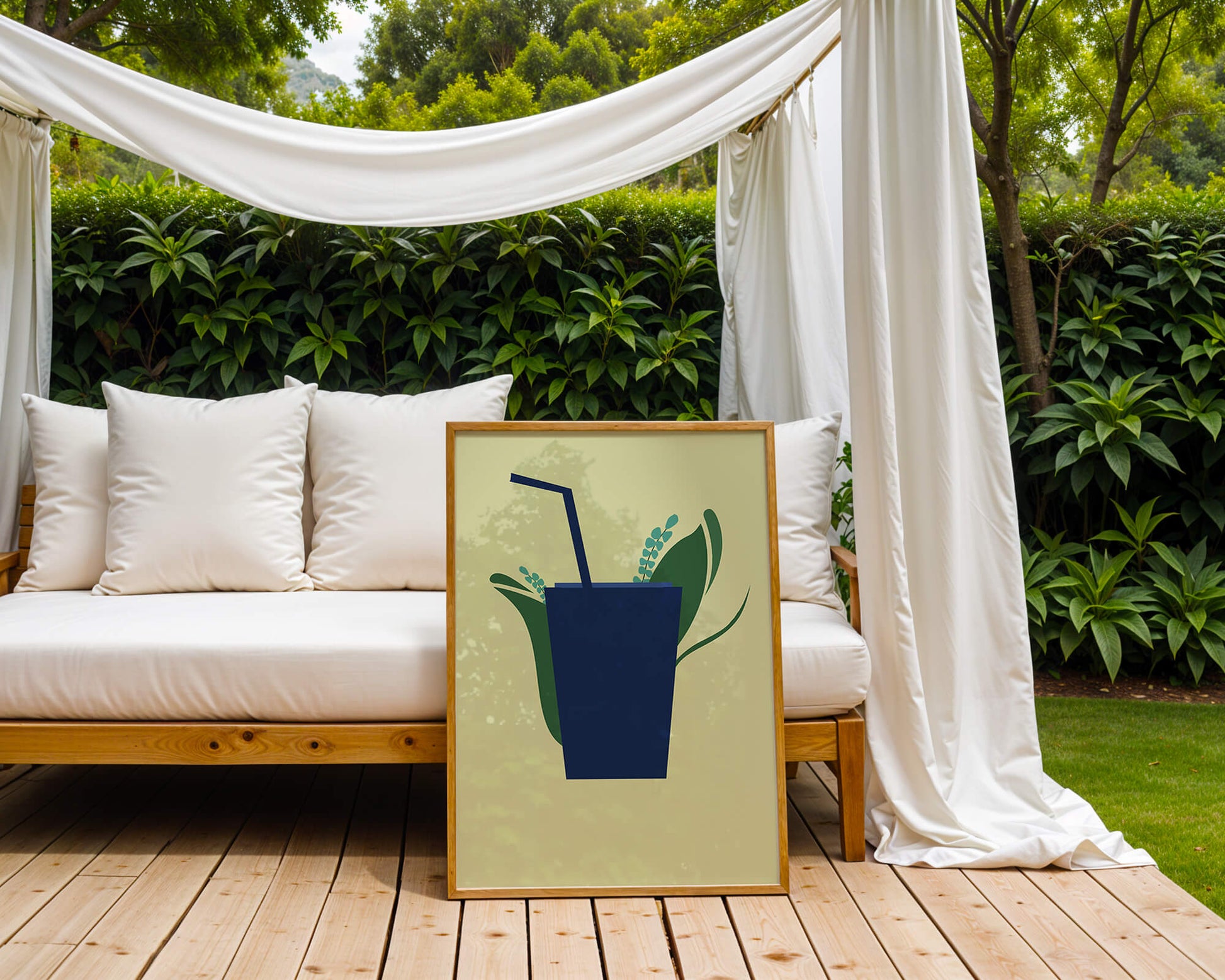 Modern cafe drink illustration with botanical elements