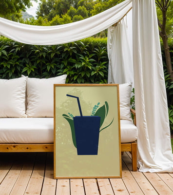 Modern cafe drink illustration with botanical elements