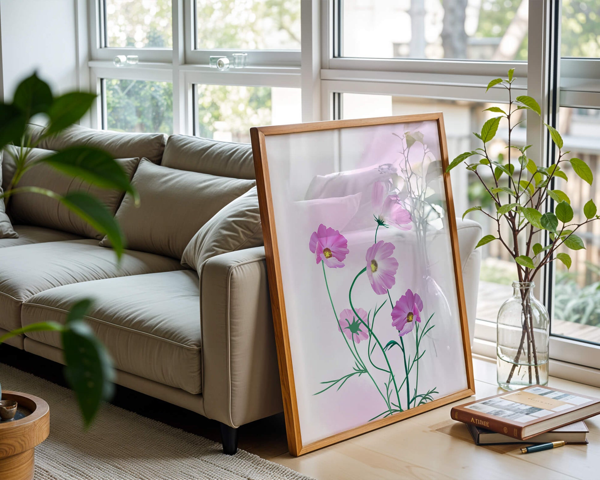 Delicate Pink Cosmos Flowers on Soft Pastel Background