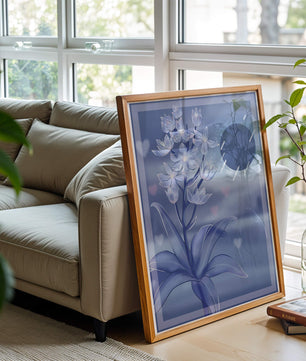 Delicate blue floral illustration with stylish geometric elements