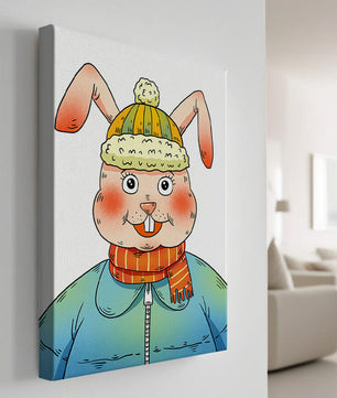 Charmantes Cartoon-Häschen mit Winteroutfit und verspieltem Ausdruck