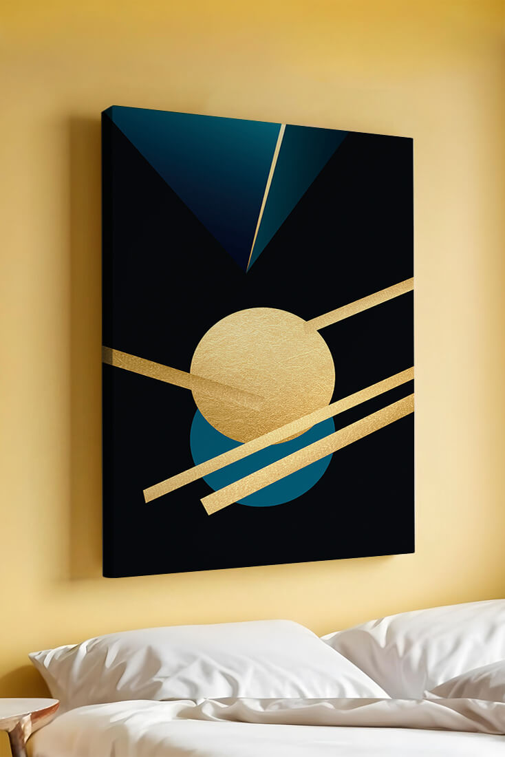 Abstract Geometric Composition with Gold and Blue Elements