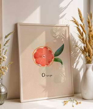 Watercolor Illustration of Orange Slice with Leaves on Pastel Background - Mi tienda