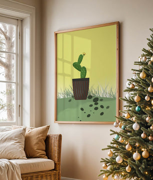 Illustration of a potted cactus with flower on soft background