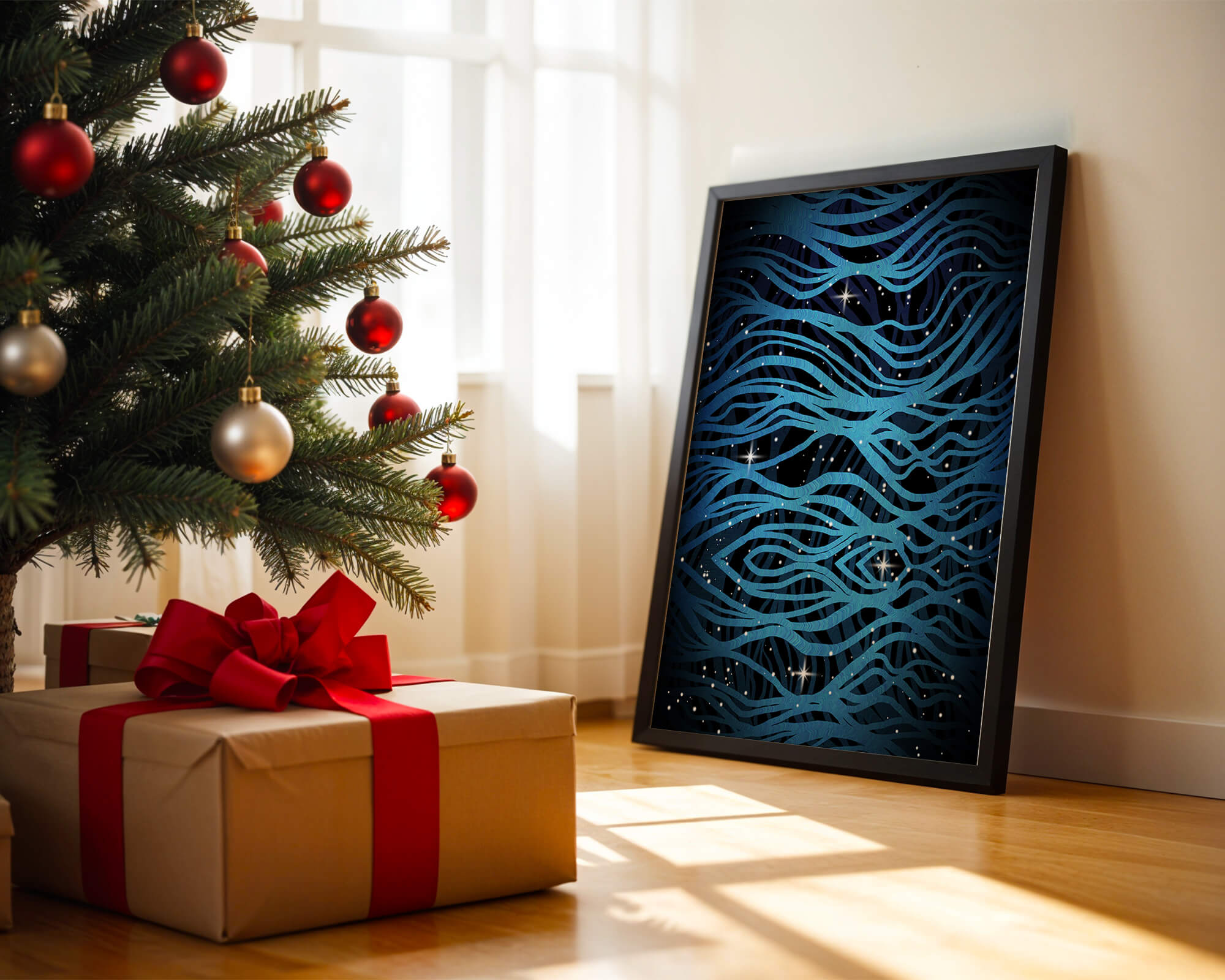 Abstract blue wave lines with starry night background