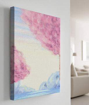 Serene Landscape with Cherry Blossom Trees and Tranquil Sky