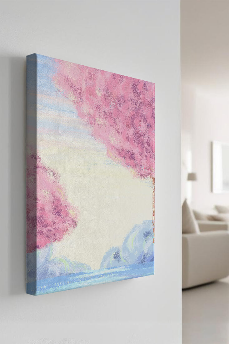 Serene Landscape with Cherry Blossom Trees and Tranquil Sky