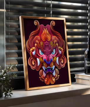 Ilustración Intrincada de Cara de Dragón Colorido con Patrones Ondulantes