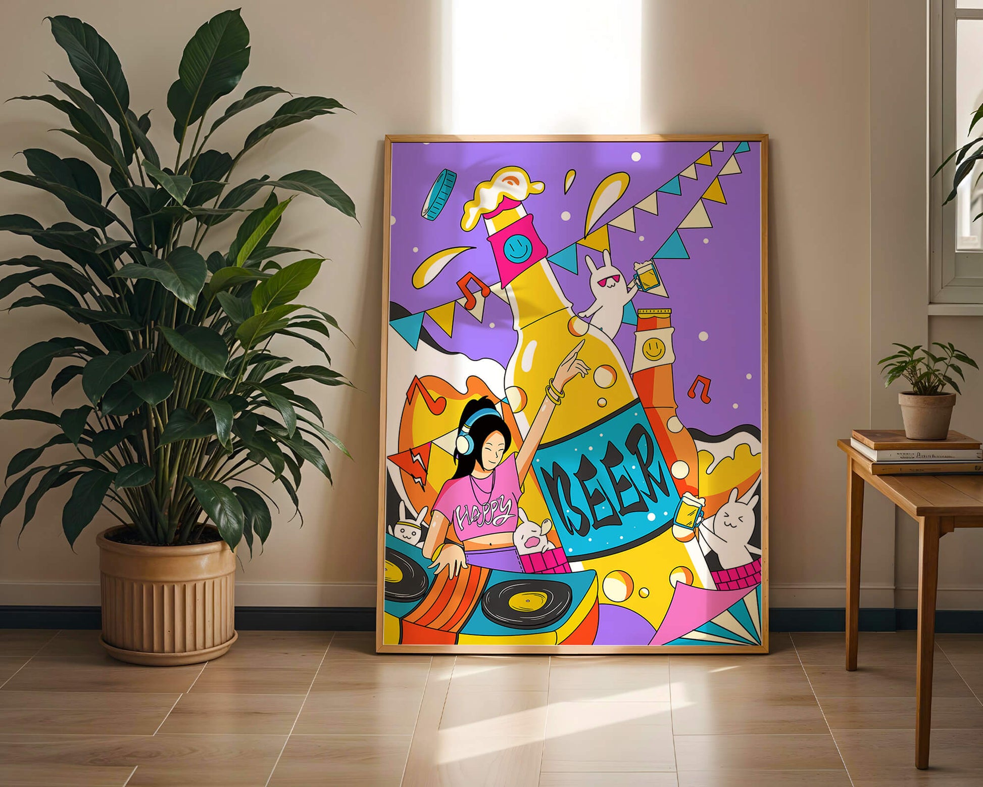 Vibrant Party Scene with DJ and Cartoon Characters