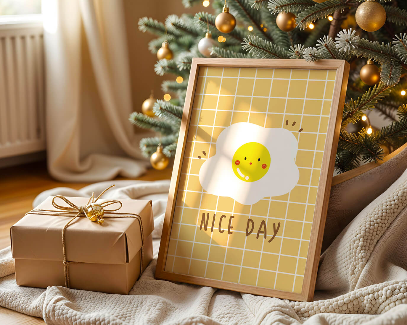 Cheerful egg illustration on yellow grid background