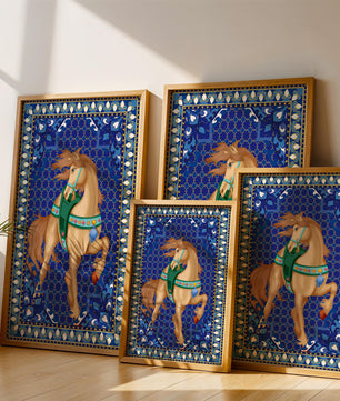 Arte de caballo con patrón intrincado y un borde decorativo vibrante