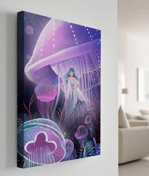 Underwater Fantasy Scene with Jellyfish and Girl