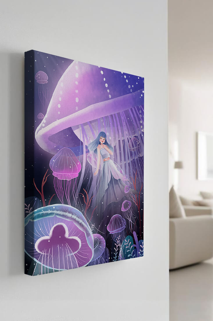Underwater Fantasy Scene with Jellyfish and Girl