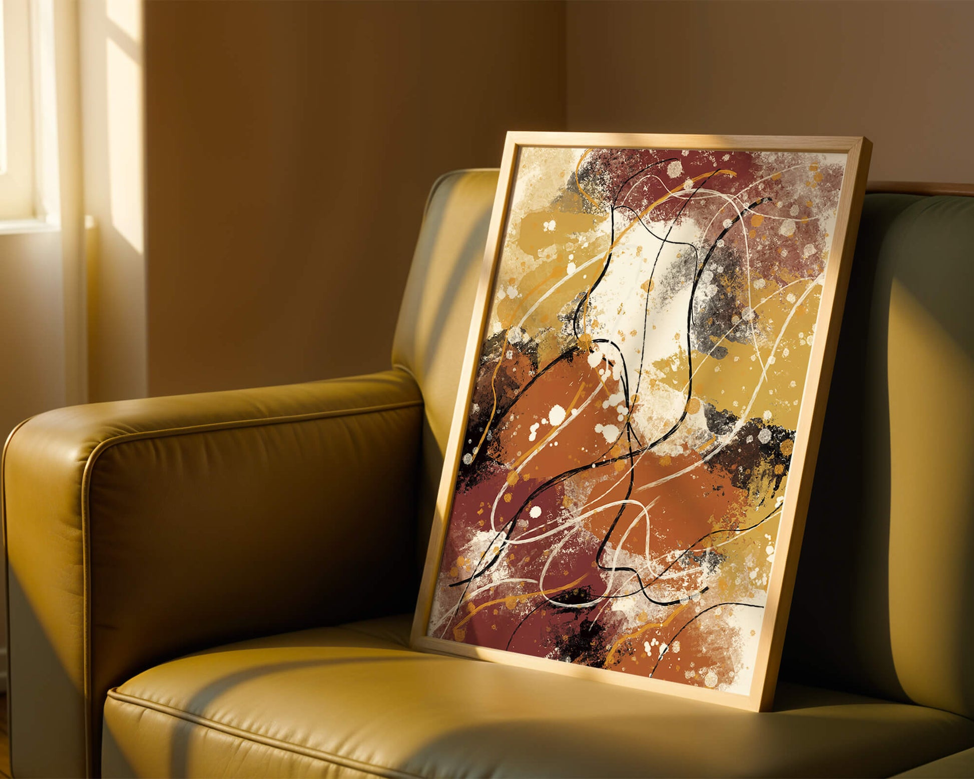 Pieza de arte abstracto colorida con trazos y salpicaduras audaces