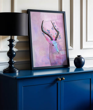 Pastel watercolor illustration of antelope with floral horns
