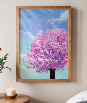 Árbol de cerezo en un entorno celestial sereno