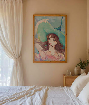 Serene water-inspired portrait of a woman with flowers