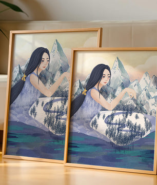Majestic Woman Overlooking Snowy Mountain Landscape