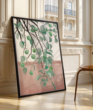 Branches With Green Apples And Leaves Over Pink Background