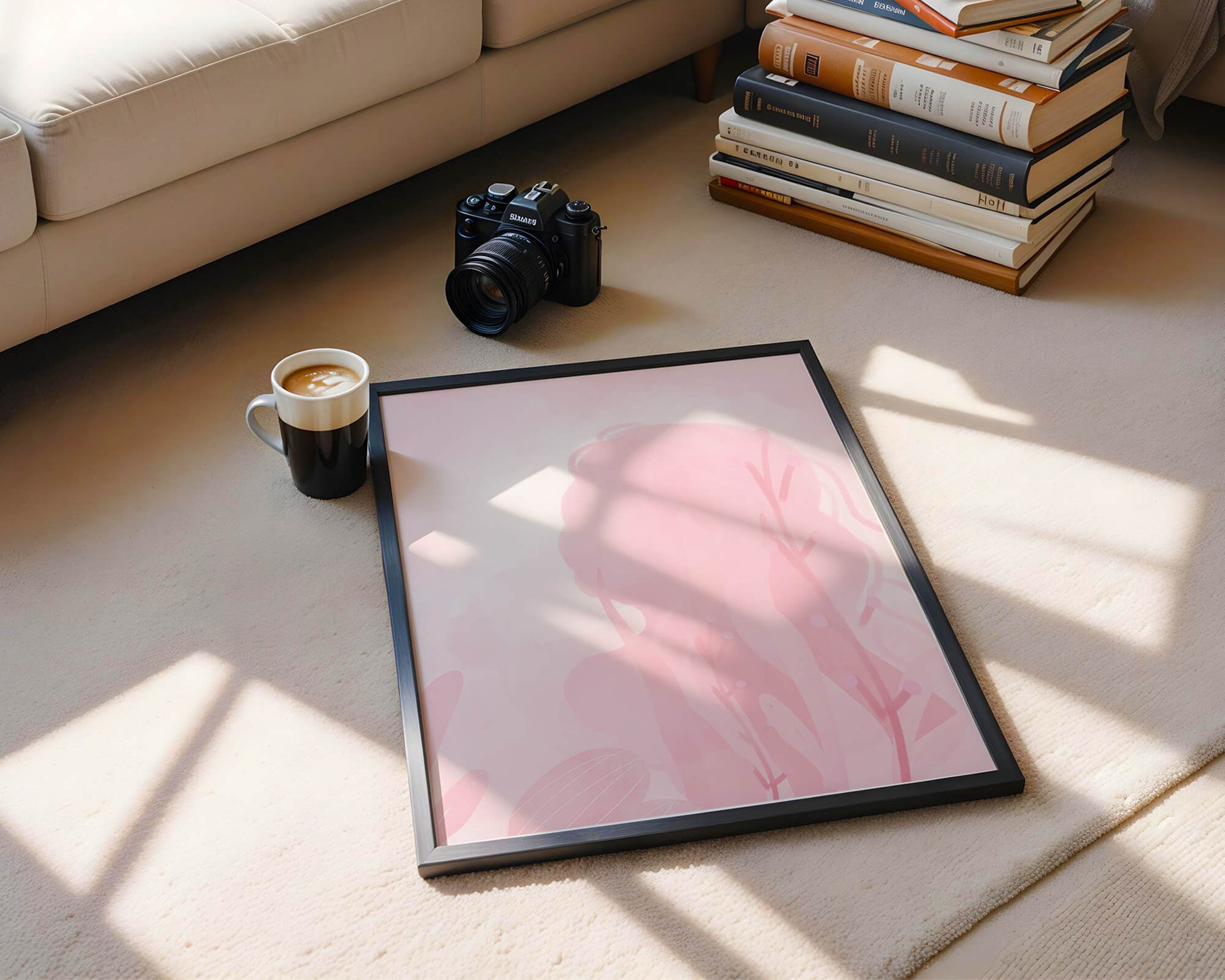 Subtle pink abstract silhouette with floral elements