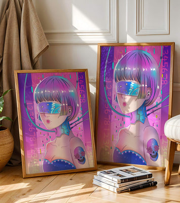 Futuristic Cyberpunk Girl with Neon Colors and Virtual Reality Elements