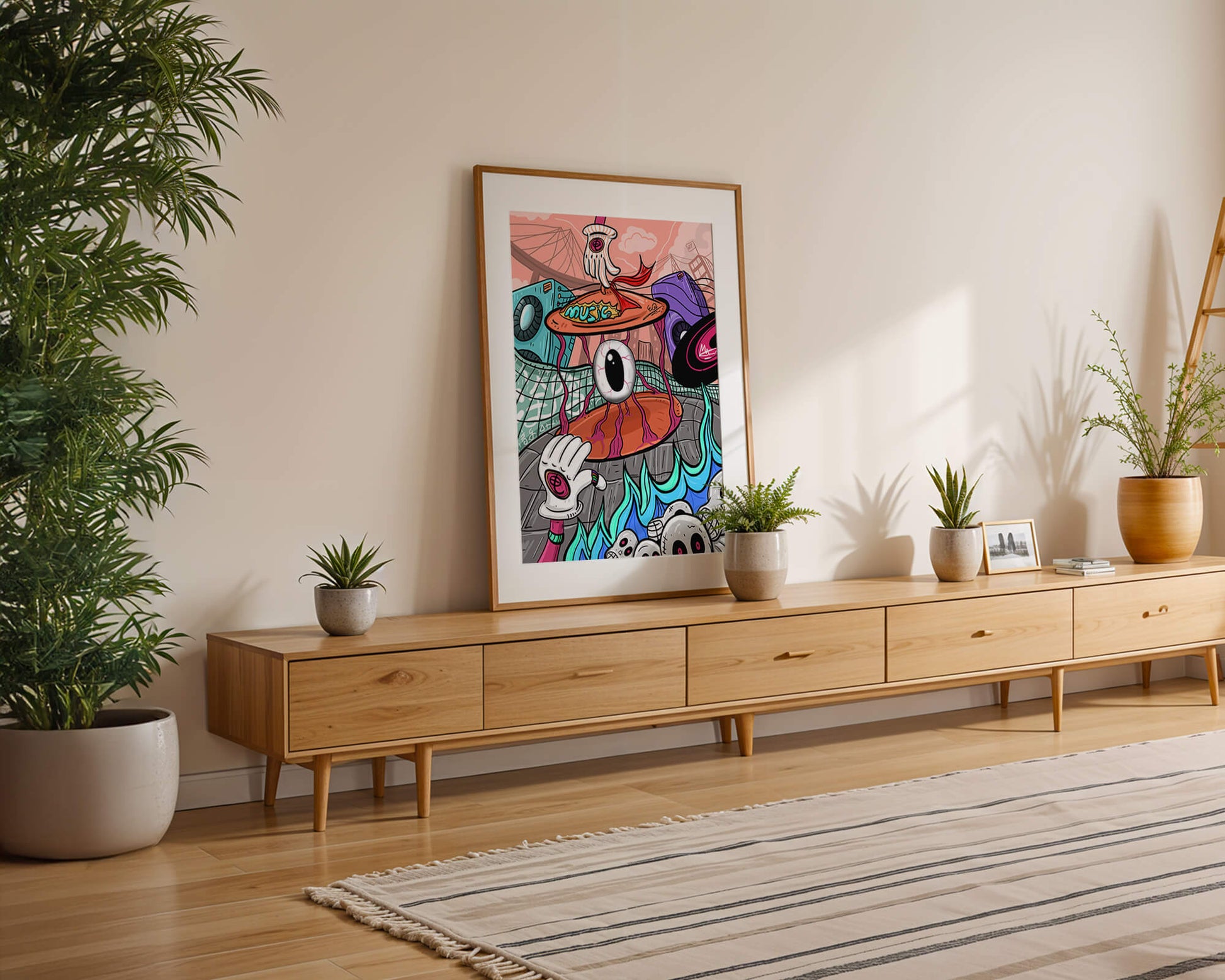 Colorful abstract surrealism illustration featuring vivid eye and surreal elements