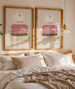 Minimalist Interior with Pink Sofa and Relaxed White Cat