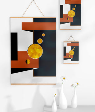 Abstract geometric artwork with golden circles and bold shapes - Mi tienda