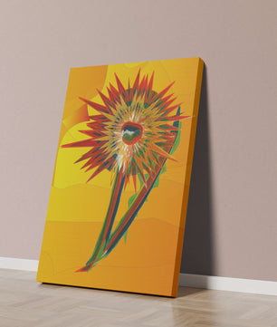Abstract vibrant sunflower art with dynamic geometric shapes