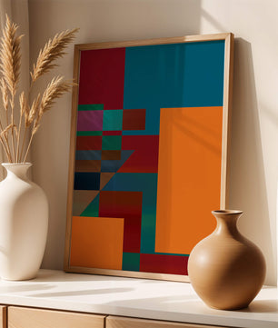 Diseño abstracto geométrico colorido con bloques y tonos audaces